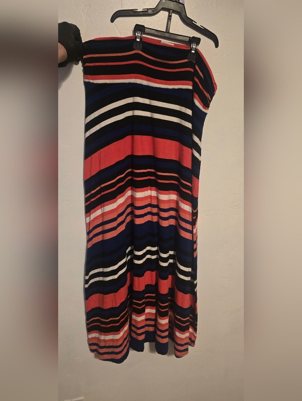 Merona Coral, Navy, White & Black Striped Maxi Skirt